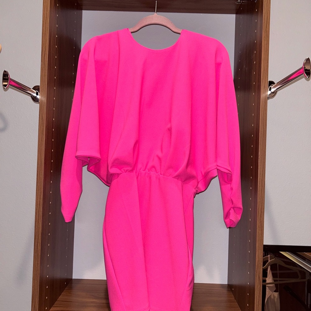Zara, neon, hot pink, long sleeve, body con mini dress